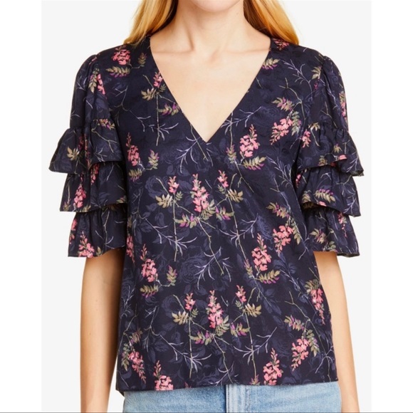 Rebecca Taylor Ivie Silk Fleur Sprig Floral Print Jacquard Top Size 4 - Picture 13 of 13
